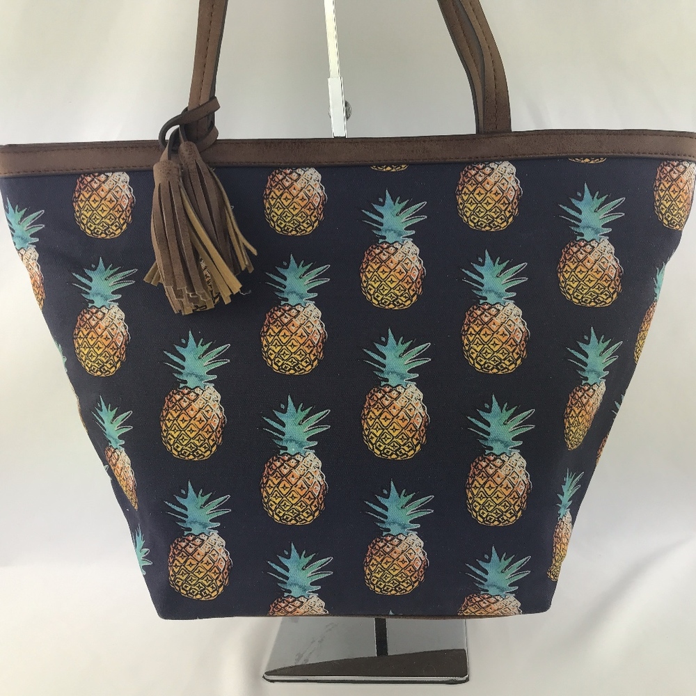 Style & Co Printed Canvas Tote Navy Pineapple